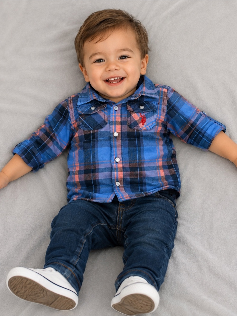 U.S. Polo Assn Toddler Shirt Boys 24M Plaid Button Front 100% Cotton Fall Winter